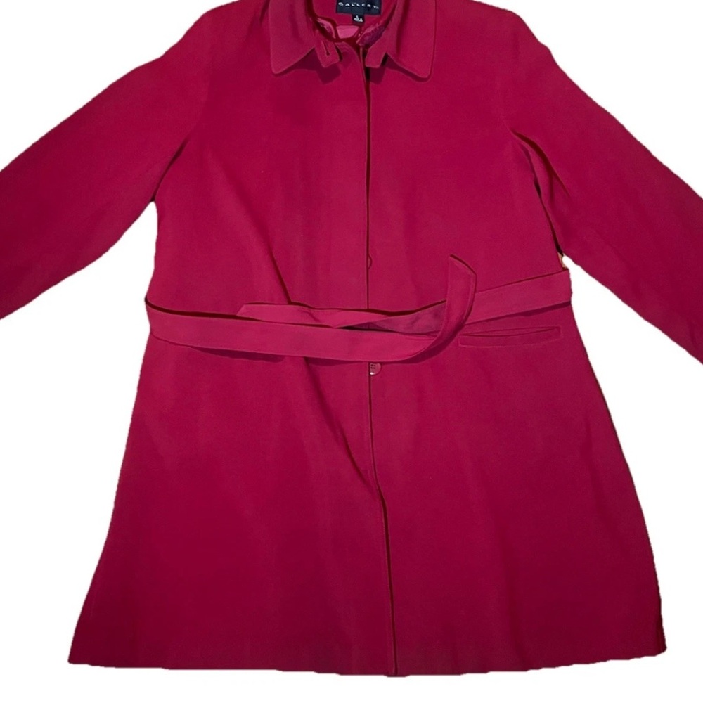Gallery Womens Trench Coat Cotton Blend Red Size L - Picture 2 of 16